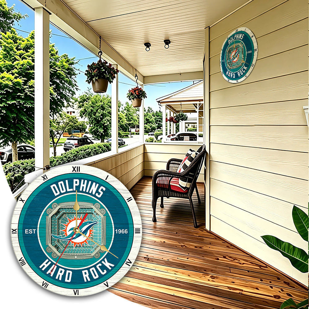 Personalized Custom Miami Dolphins Wooden Wall Clock
