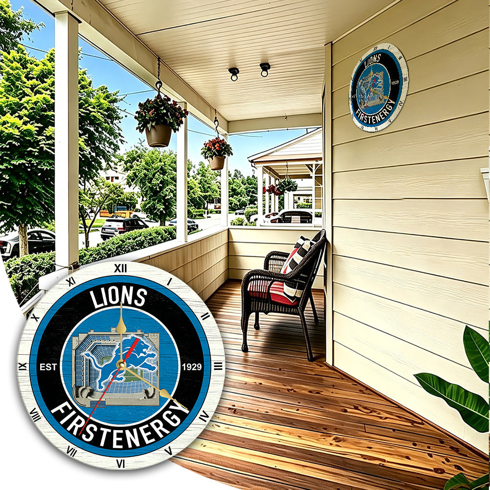 Personalized Custom Detroit-Lions Wooden Wall Clock