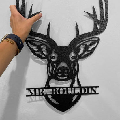 Deer Head Metal Sign Decor Gift - Personalized Custom Monogram