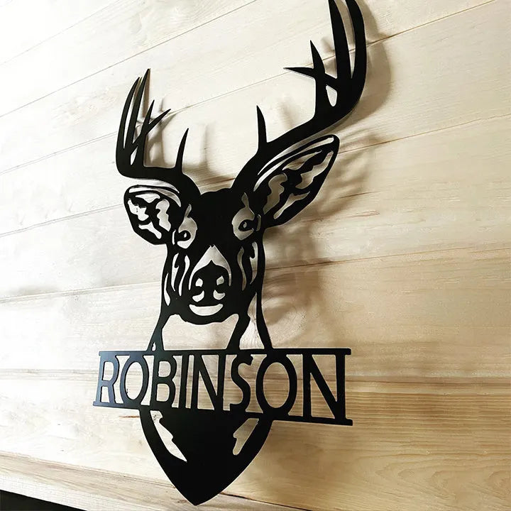 Deer Head Metal Sign Decor Gift - Personalized Custom Monogram