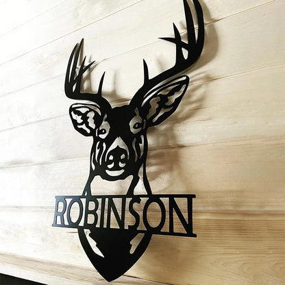 Deer Head Metal Sign Decor Gift - Personalized Custom Monogram