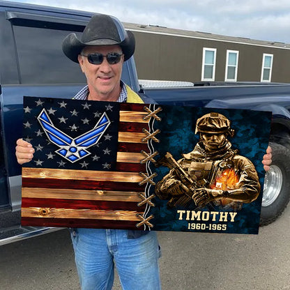 Personalized Wood Military Veteran Soldier Flag