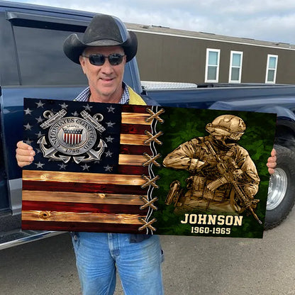 Personalized Wood Military Veteran Soldier Flag