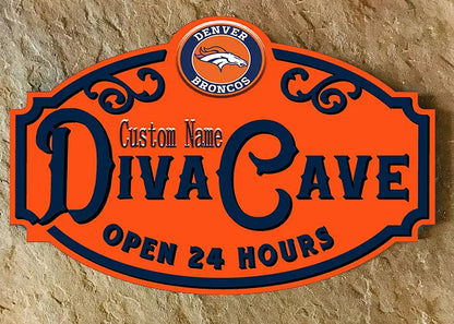 Custom Name Denver Broncos Man Cave&Diva Cave Sign