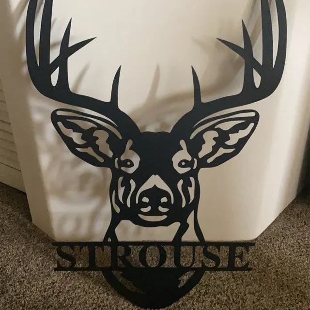Deer Head Metal Sign Decor Gift - Personalized Custom Monogram