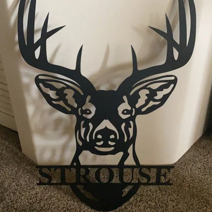 Deer Head Metal Sign Decor Gift - Personalized Custom Monogram