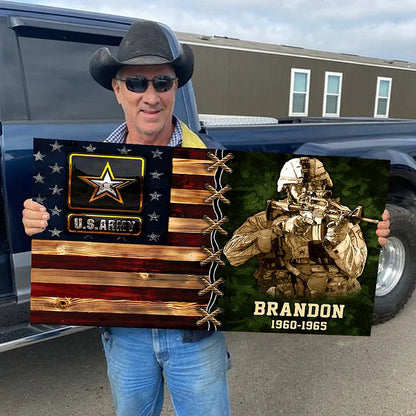Personalized Wood Military Veteran Soldier Flag