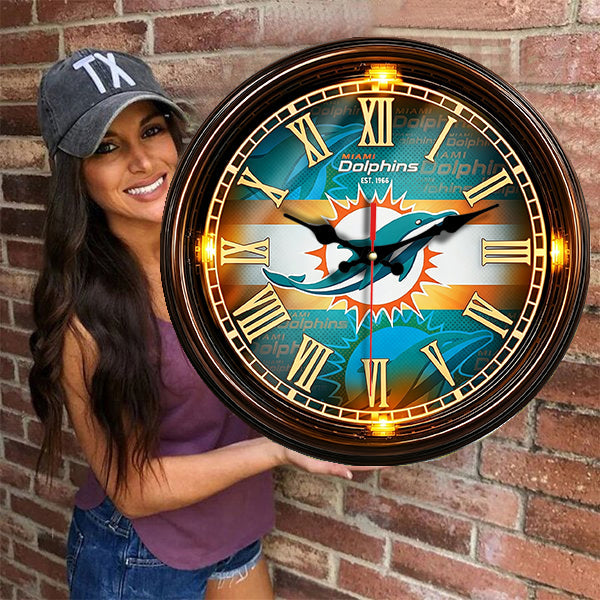 Miami Dolphins Wooden Wall Clock
