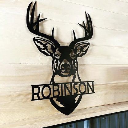 Deer Head Metal Sign Decor Gift - Personalized Custom Monogram