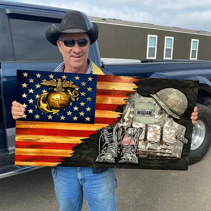 🔥2024 Hot Sale 🔥Personalized Custom Military Uniform  Boots & Hat Wooden Flag Board Veteran Gift