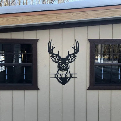 Deer Head Metal Sign Decor Gift - Personalized Custom Monogram
