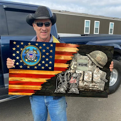 🔥2024 Hot Sale 🔥Personalized Custom Military Uniform  Boots & Hat Wooden Flag Board Veteran Gift
