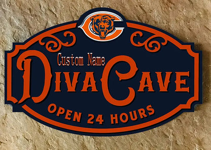 Custom Name Chicago Bears Man Cave&Diva Cave Sign