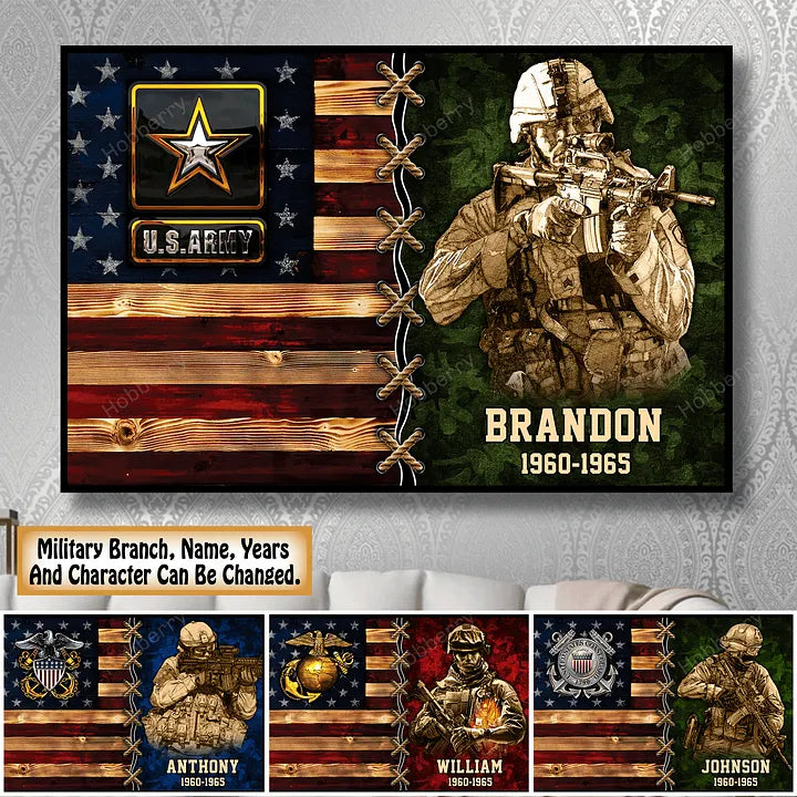 Personalized Wood Military Veteran Soldier Flag