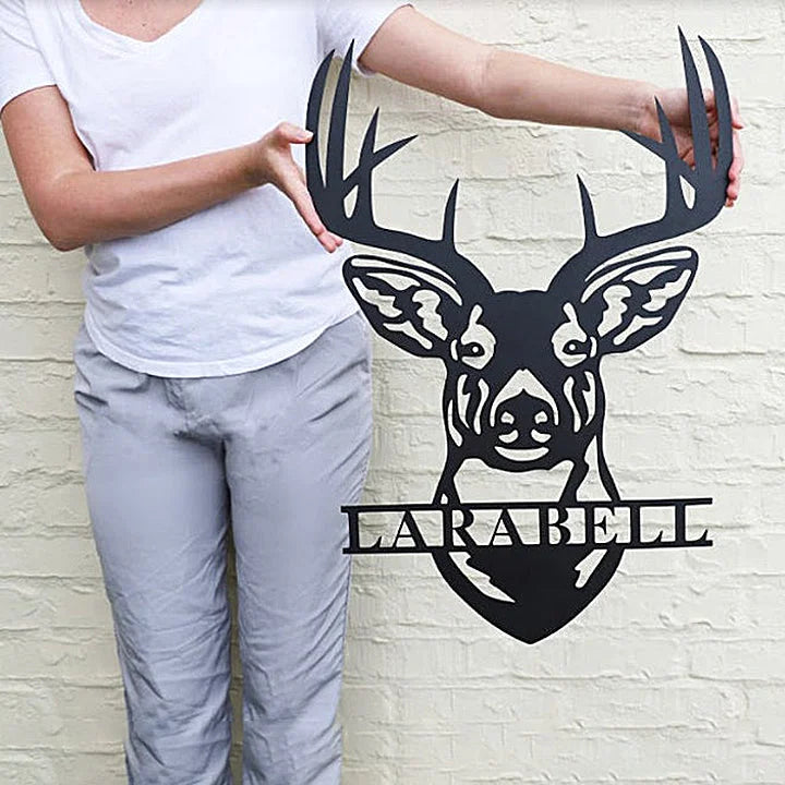 Deer Head Metal Sign Decor Gift - Personalized Custom Monogram