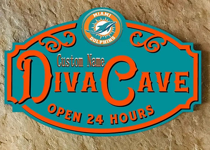 Custom Name Miami Dolphins Man Cave&Diva Cave Sign