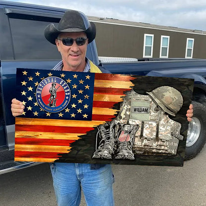 🔥2024 Hot Sale 🔥Personalized Custom Military Uniform  Boots & Hat Wooden Flag Board Veteran Gift