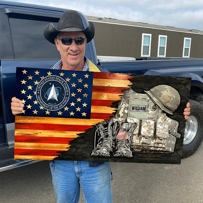🔥2024 Hot Sale 🔥Personalized Custom Military Uniform  Boots & Hat Wooden Flag Board Veteran Gift