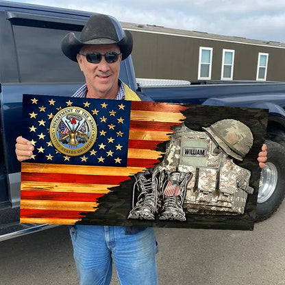 🔥2024 Hot Sale 🔥Personalized Custom Military Uniform  Boots & Hat Wooden Flag Board Veteran Gift
