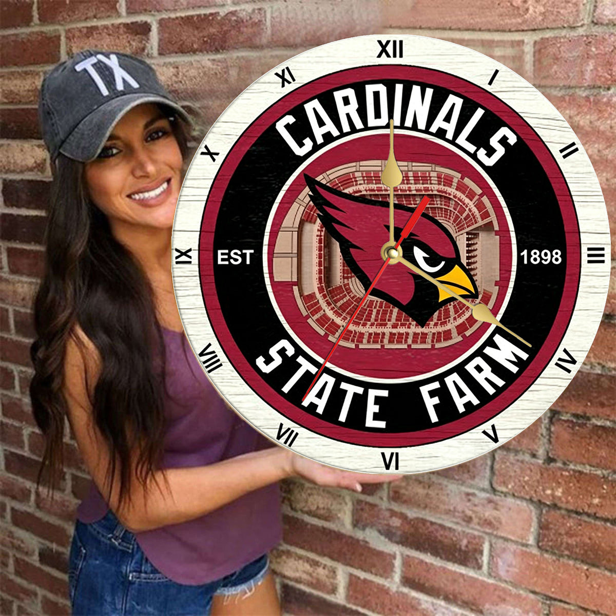 Personalized Custom Arizona Cardinals Wooden Wall Clock