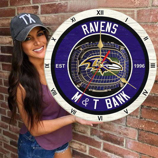 Personalized Custom Baltimore Ravens Wooden Wall Clock