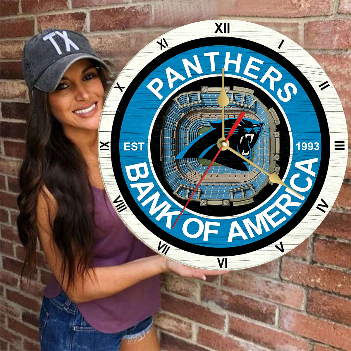 Personalized Custom Carolina Panthers Wooden Wall Clock