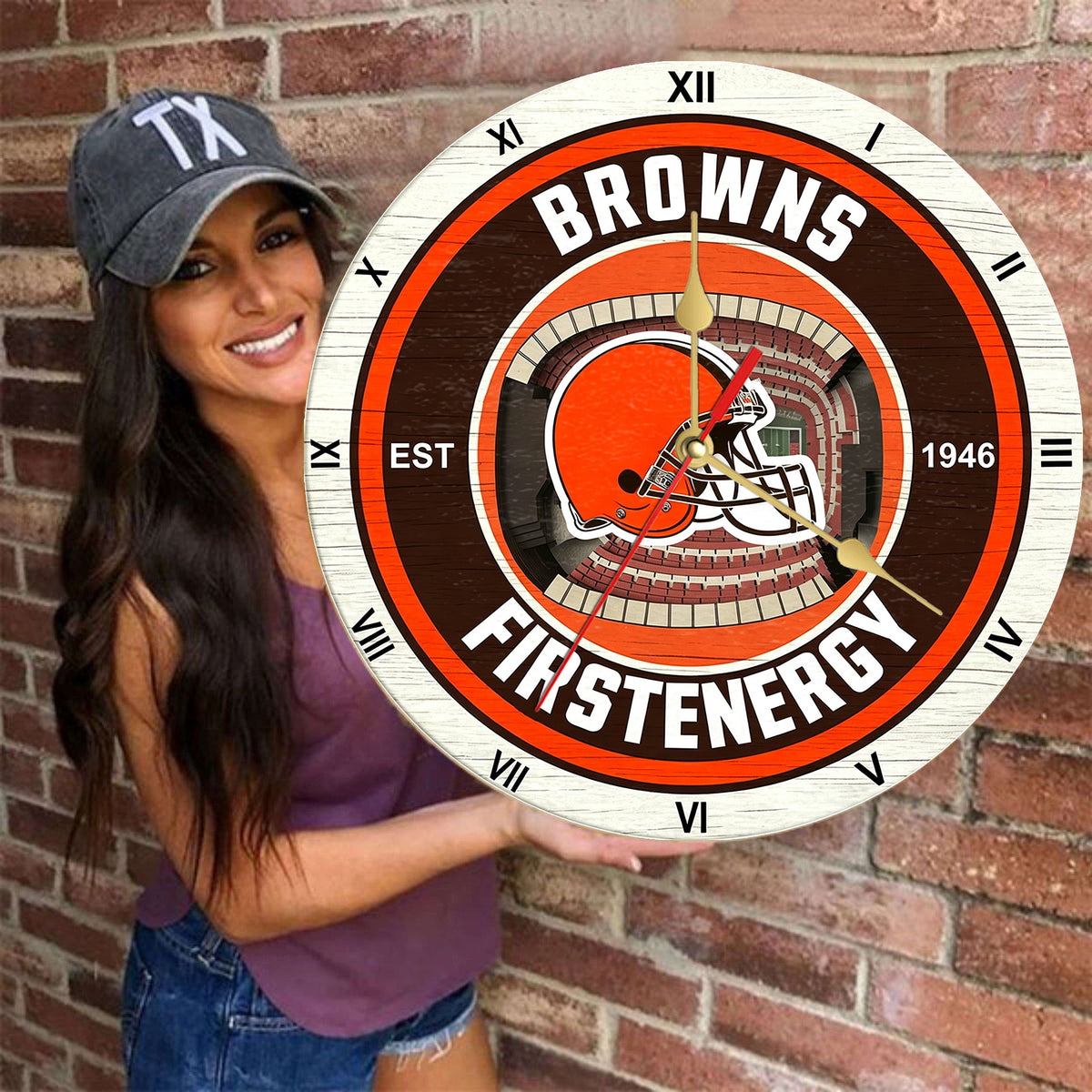 Personalized Custom Cleveland Browns Wooden Wall Clock