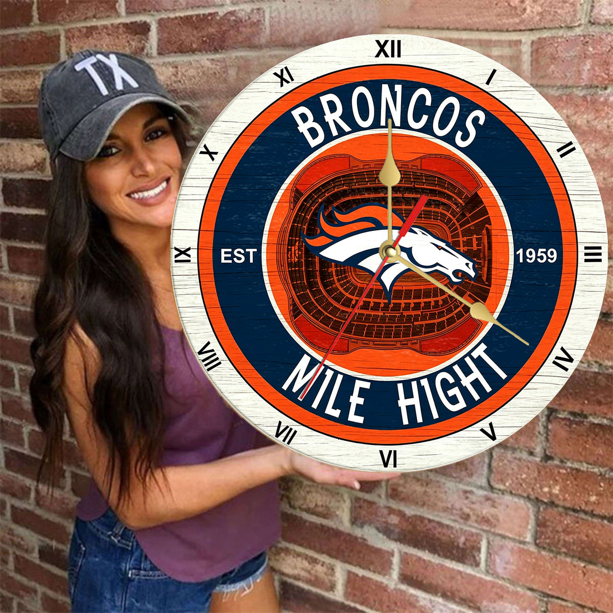 Personalized Custom Denver-Broncos Wooden Wall Clock