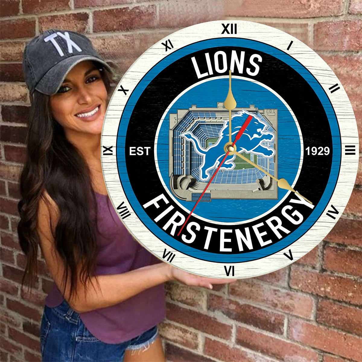 Personalized Custom Detroit-Lions Wooden Wall Clock