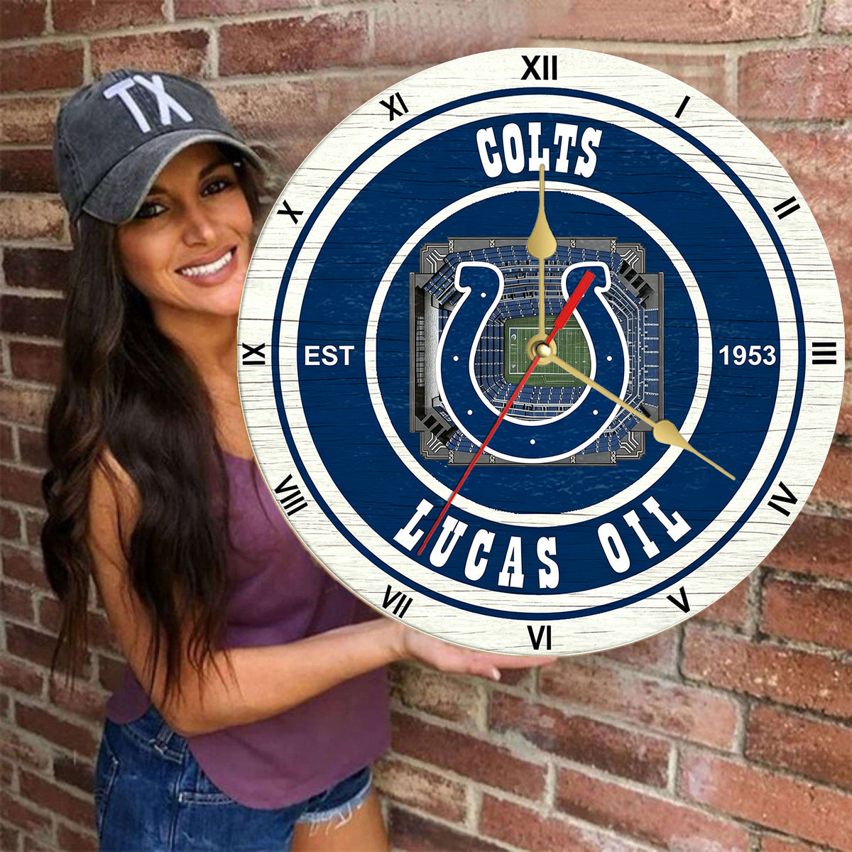 Personalized Custom Indianapolis-Colts Wooden Wall Clock