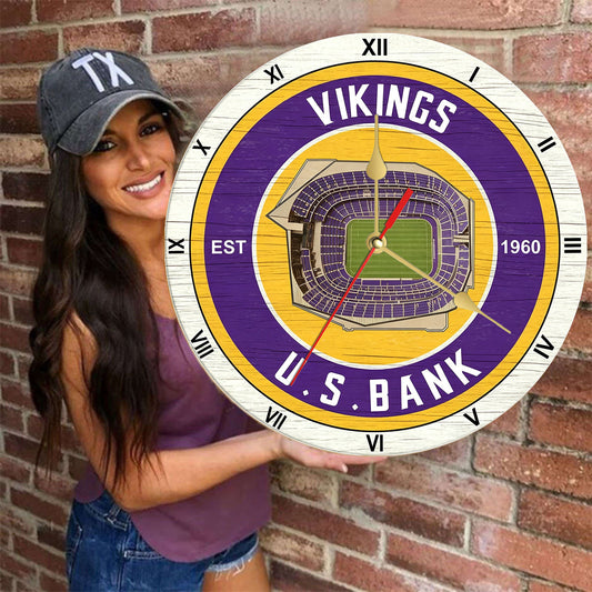 Personalized Custom Minnesota-Vikings Wooden Wall Clock
