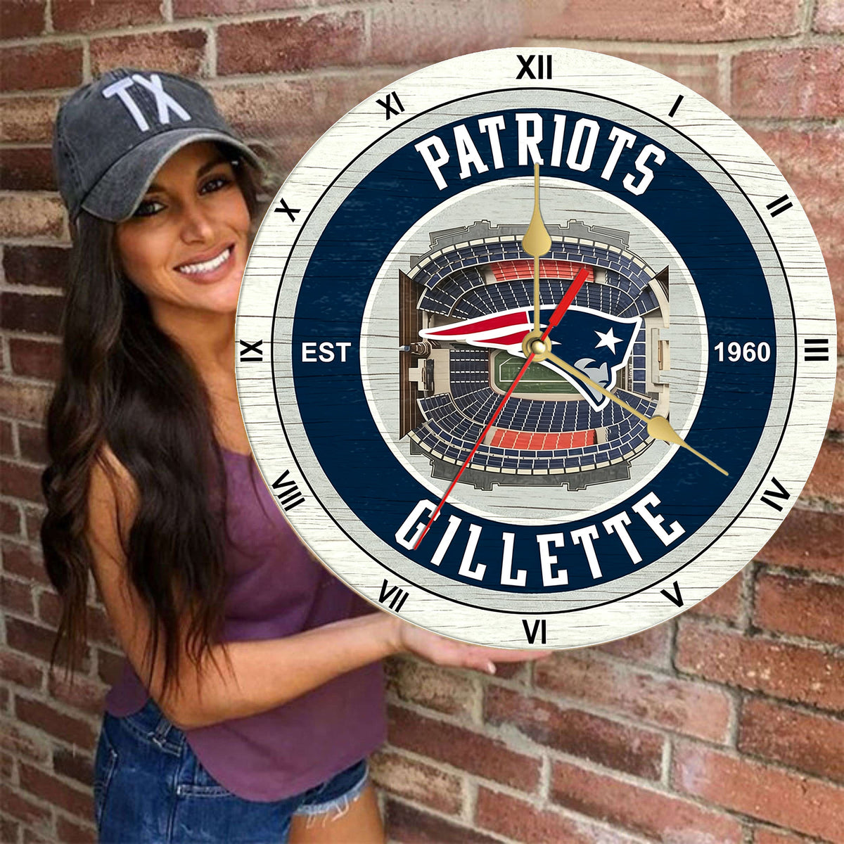Personalized Custom New England Patriots Wooden Wall Clock