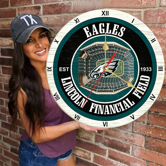 Personalized Custom Philadelphia Eagles Wooden Wall Clock