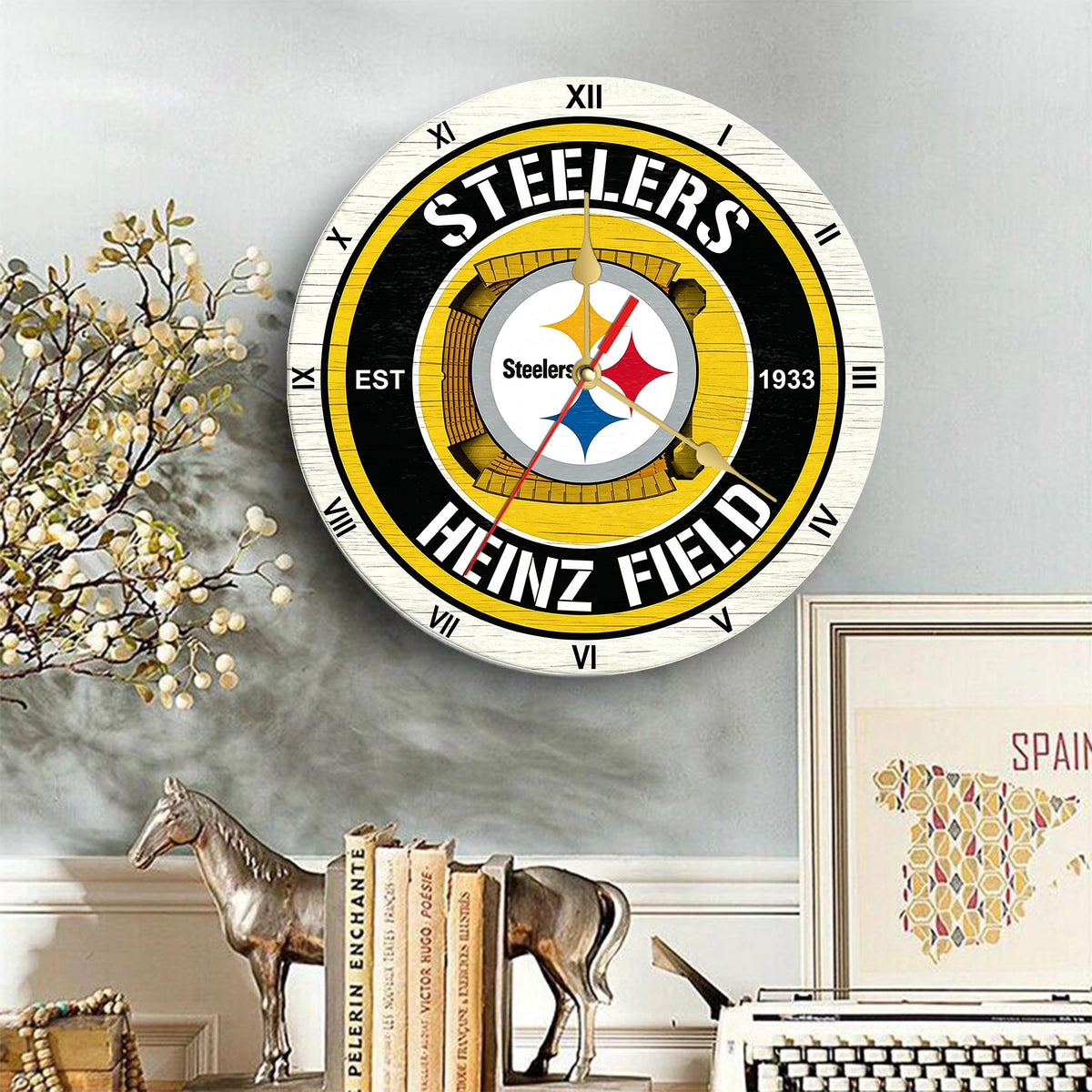 Personalized Custom Pittsburgh Steelers Wooden Wall Clock