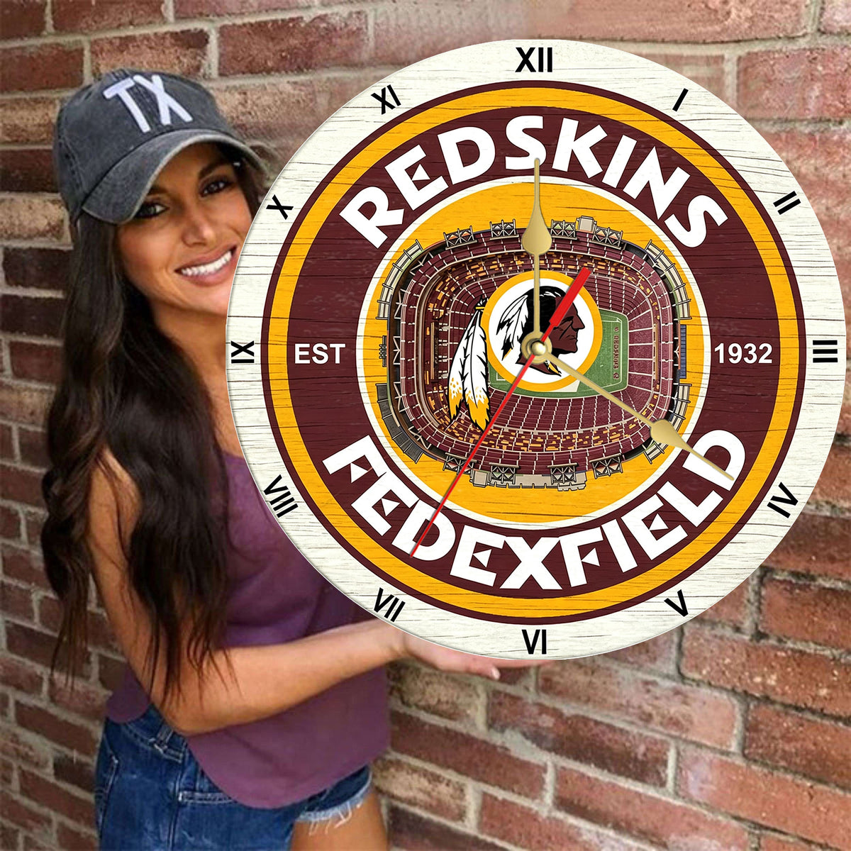 Personalized Custom Washington Redskins Wooden Wall Clock