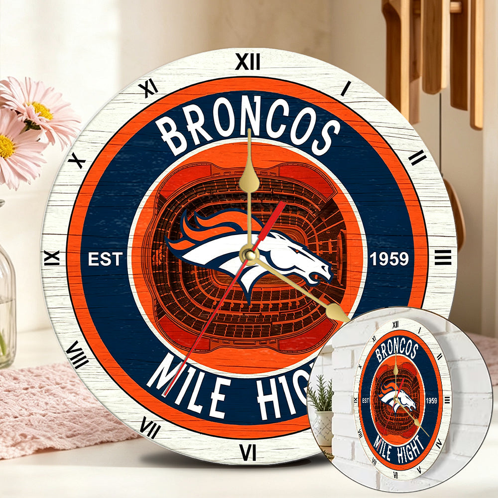 Personalized Custom Denver-Broncos Wooden Wall Clock