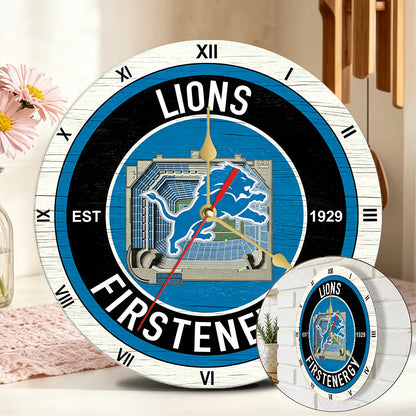 Personalized Custom Detroit-Lions Wooden Wall Clock