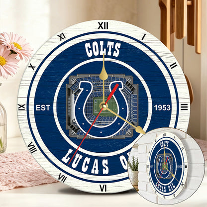 Personalized Custom Indianapolis-Colts Wooden Wall Clock