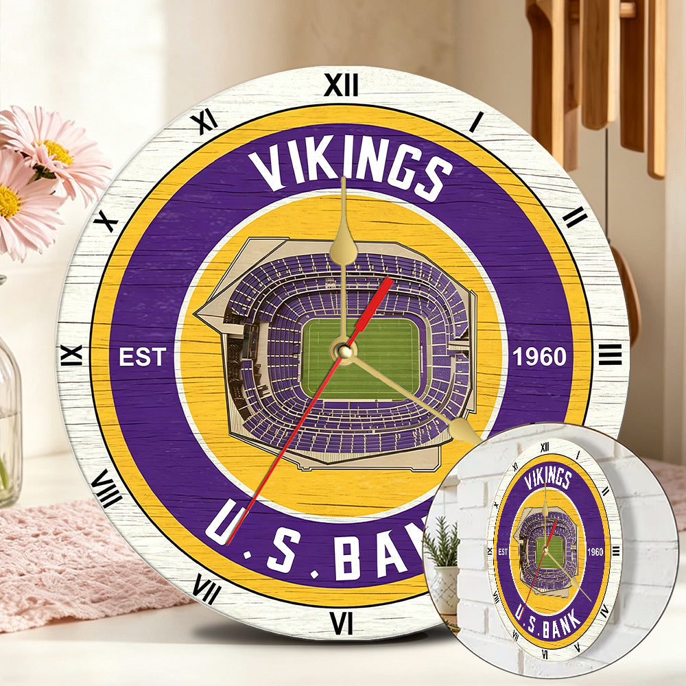 Personalized Custom Minnesota-Vikings Wooden Wall Clock