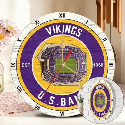Personalized Custom Minnesota-Vikings Wooden Wall Clock