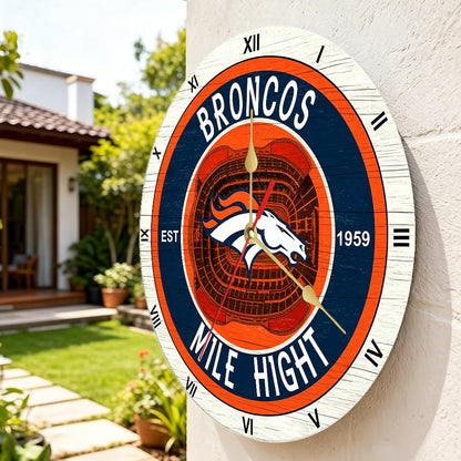Personalized Custom Denver-Broncos Wooden Wall Clock