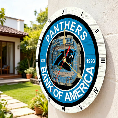 Personalized Custom Carolina Panthers Wooden Wall Clock