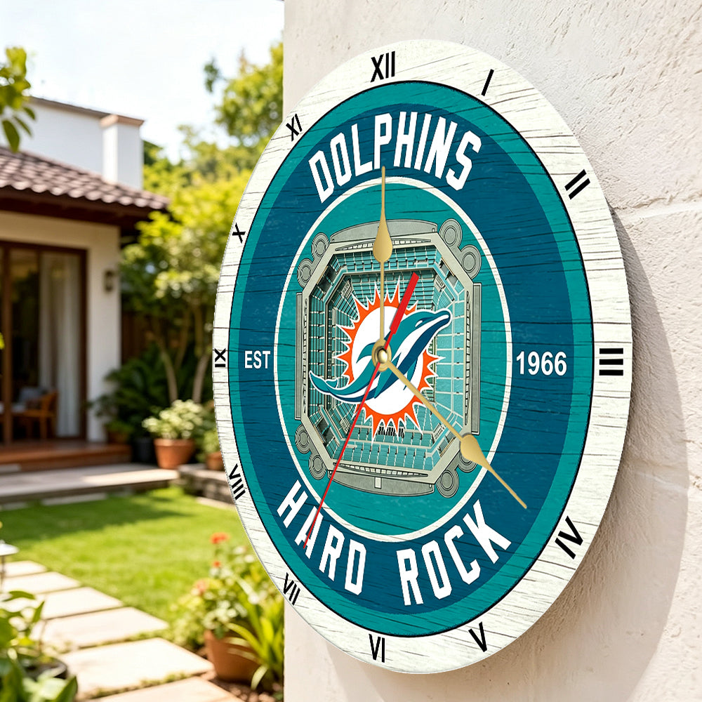 Personalized Custom Miami Dolphins Wooden Wall Clock