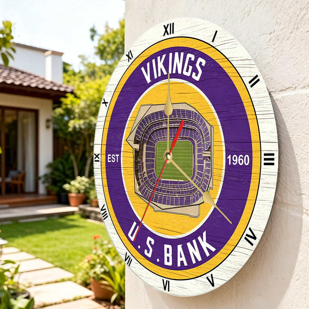 Personalized Custom Minnesota-Vikings Wooden Wall Clock