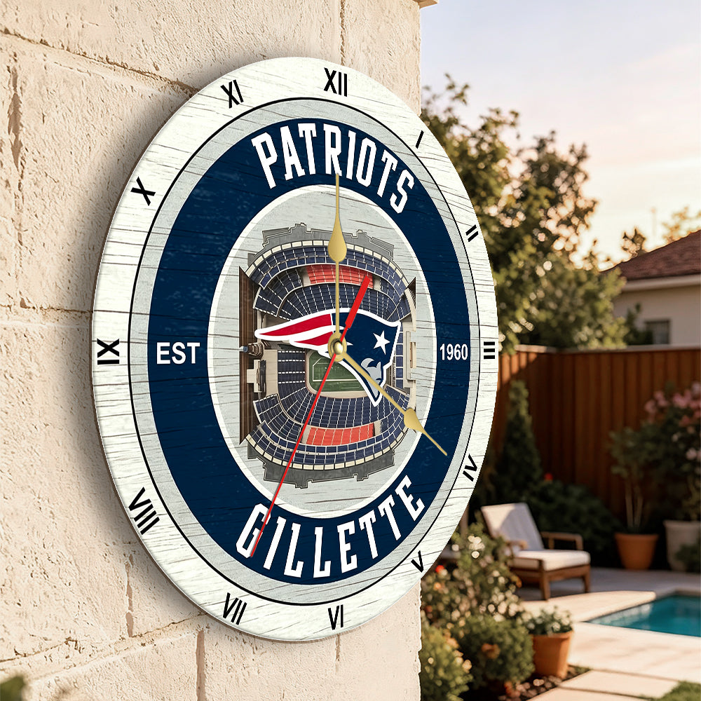 Personalized Custom New England Patriots Wooden Wall Clock