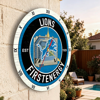 Personalized Custom Detroit-Lions Wooden Wall Clock