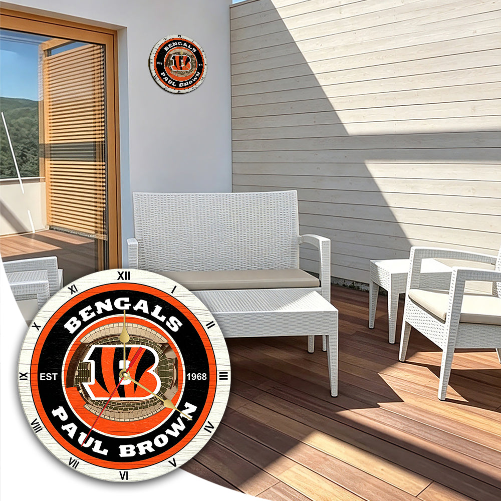 Personalized Custom Cincinnati-Bengals Wooden Wall Clock