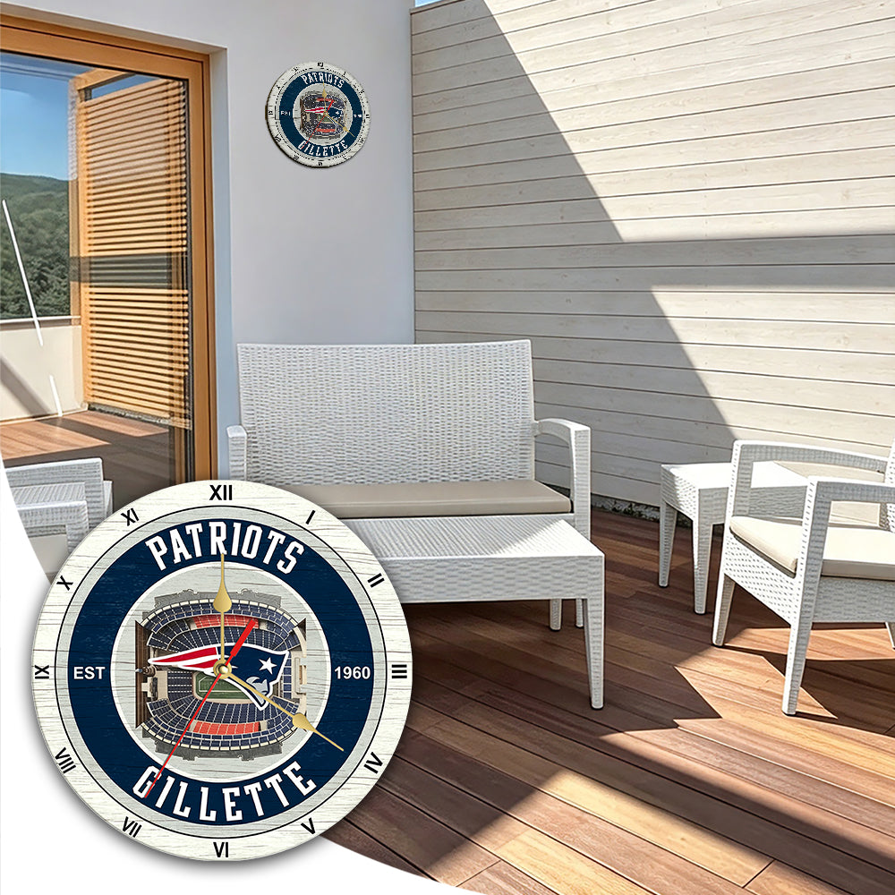 Personalized Custom New England Patriots Wooden Wall Clock