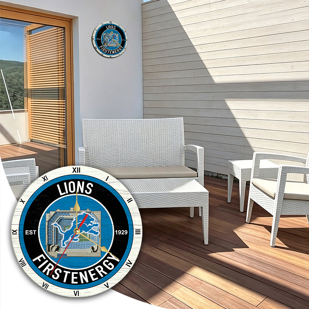 Personalized Custom Detroit-Lions Wooden Wall Clock