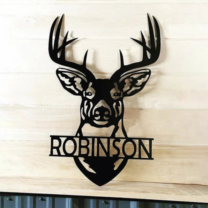 Deer Head Metal Sign Decor Gift - Personalized Custom Monogram